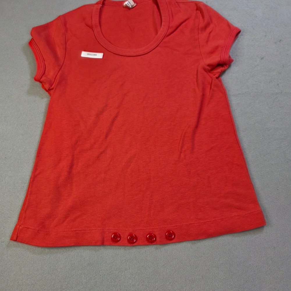 Vintage Seco Red Scoop Neck Button Hem T-Shirt 100% Cotton Made in Mexico Medium